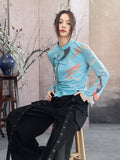 Adeline Blue Floral Print Cheongsam Top
