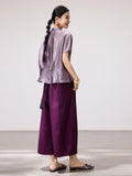 Charm Grape Purple Acetate Short Sleeve Top Cheongsam