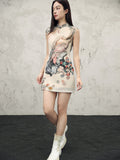 Wilhelmina Warm Yellow Floral Cheongsam Dress