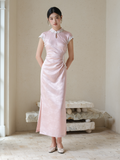 Magdalena Peach Mist Jacquard Satin Cheongsam Dress