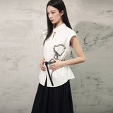 Elegance White Rose Print Cheongsam Top