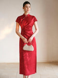 Opal Red Jacquard Satin Cheongsam Dress