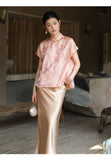 Leandra Cloud Pink Floral Cutout Cheongsam Top