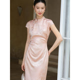 Andante Blush Satin Jacquard Cheongsam Dress