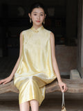 Solara Mist Lemon Yellow Silk Cheongsam Dress