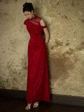 Esmeralda Red Velvet Cheongsam Dress