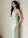 Glow Water Dot Blue Slim Fit Cheongsam Dress