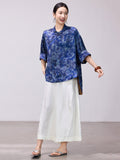 Purity Blue Print Jacquard Cheongsam Top
