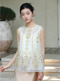 Kendra Golden Silk Beaded Cheongsam Top