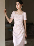 Celeste Peony Pink Jacquard Cheongsam Dress