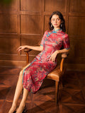 Lace Red Jacquard Slim-Fit Cheongsam