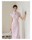Magdalena Peach Mist Jacquard Satin Cheongsam Dress