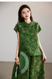 Celeste 2-Piece Yellow Coffee Jacquard Top Cheongsam