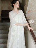 Court Moon White Embroidered Cheongsam Dress