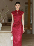 Cecilia Crabapple Red Satin Cheongsam Dress
