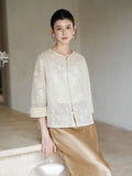 Clematis Golden Apricot Sequin Embroidered Top Cheongsam