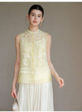 Dara 2-Piece Cloud Yellow Embroidered Vest Cheongsam
