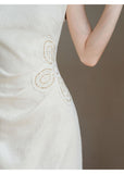 Vina Raw Linen Apricot Slim Cheongsam Dress