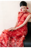 Procyon Red Floral Vintage Cheongsam Dress