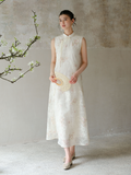 Tanzanite Clear White Lace Embroidered Cheongsam Dress