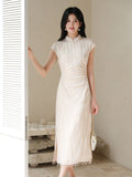 Leonora Cream White Embroidered Cheongsam Dress
