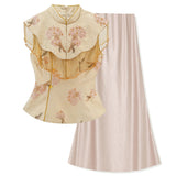 Sabrina 2-Piece Embroidered Shawl Cheongsam Set
