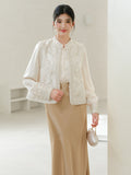 Kristina Crabapple Brown Embroidered Cheongsam Top