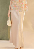 Interlude 2-Piece Embroidered Vest Champagne Skirt Cheongsam Set