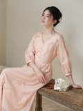 Ursula Peach Blossom Embroidered Cheongsam Dress