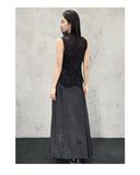 Xiaowen Black Lace Jacquard Cheongsam Top