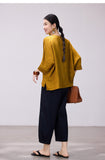 Sura Amber Yellow Relaxed Fit Cheongsam Top