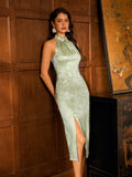 Xena Light Green High-Slit Cheongsam Dress