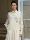 Satin 2-Piece Embroidered Relaxed Fit Yulan Vest Cheongsam