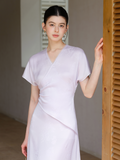 Marigold Light Purple Slim Fit Cheongsam Dress