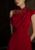 Esmeralda Red Velvet Cheongsam Dress