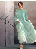 Moonlight Gradient Green Chiffon Cheongsam Dress