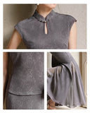 Isolde 2-Piece Bamboo Shadow Gray Jacquard Cheongsam Set
