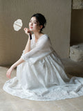 Court Moon White Embroidered Cheongsam Dress