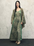 Celandine Green Vintage Print Cheongsam Dress