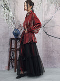 Peridot Black Red Layered Cheongsam Skirt