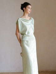 Kira 2-Piece Sage Green Satin Jacquard Cheongsam Top