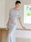 Anemone Ice Silver Jacquard Cheongsam Dress