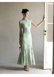 Bluebell Willow Green Embroidered Cheongsam Dress