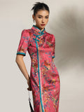 Celebrated Red Jacquard High-Slit Cheongsam
