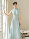 Leonie Water Blue Jacquard Cheongsam Dress