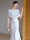 Anemone Ice Silver Jacquard Cheongsam Dress
