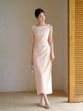 Serpentine Grand Champagne Pink Cheongsam Dress Pleated Qipao