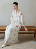 Isabella Taro Purple Embroidered Cheongsam Dress
