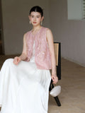 Tranquility 2-Piece Sheer Pink Embroidered Cheongsam Top