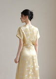 Song Champagne V-Neck Jacquard Cheongsam Dress